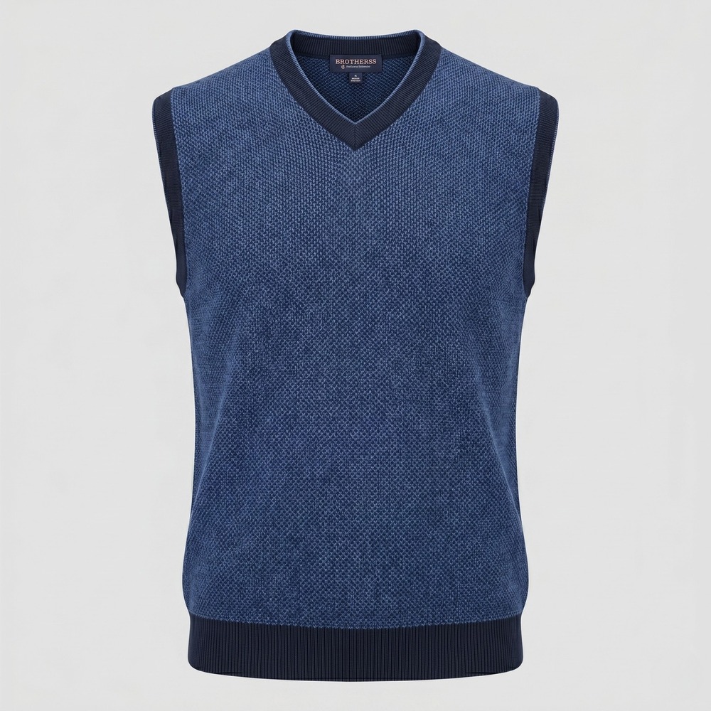 Roundtree & Yorke Mens XL Blue Sweater Vest V-Neck Cotton Birdseye Knit